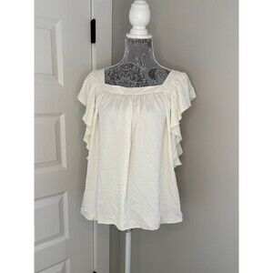 NWT Ann Taylor Blouse Short Ruffle Sleeve Petite Large